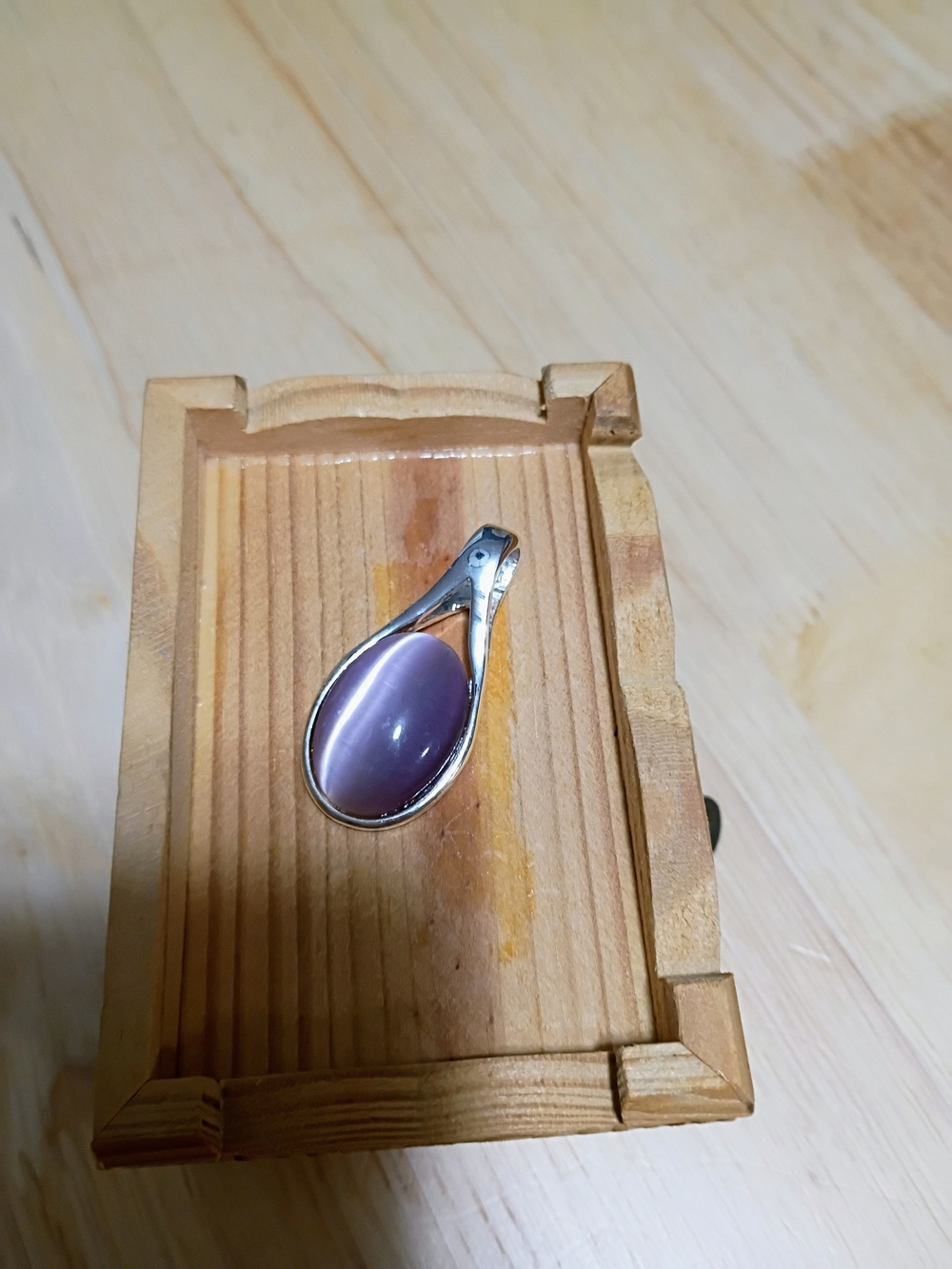 Silver Teardrop Pendant with Purple Cabochon